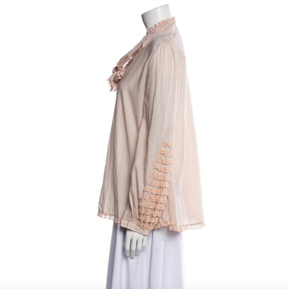 byTIMO Coquette Polka Dot Lace Ruffle Tie Neck Blouse - Picture 3 of 14